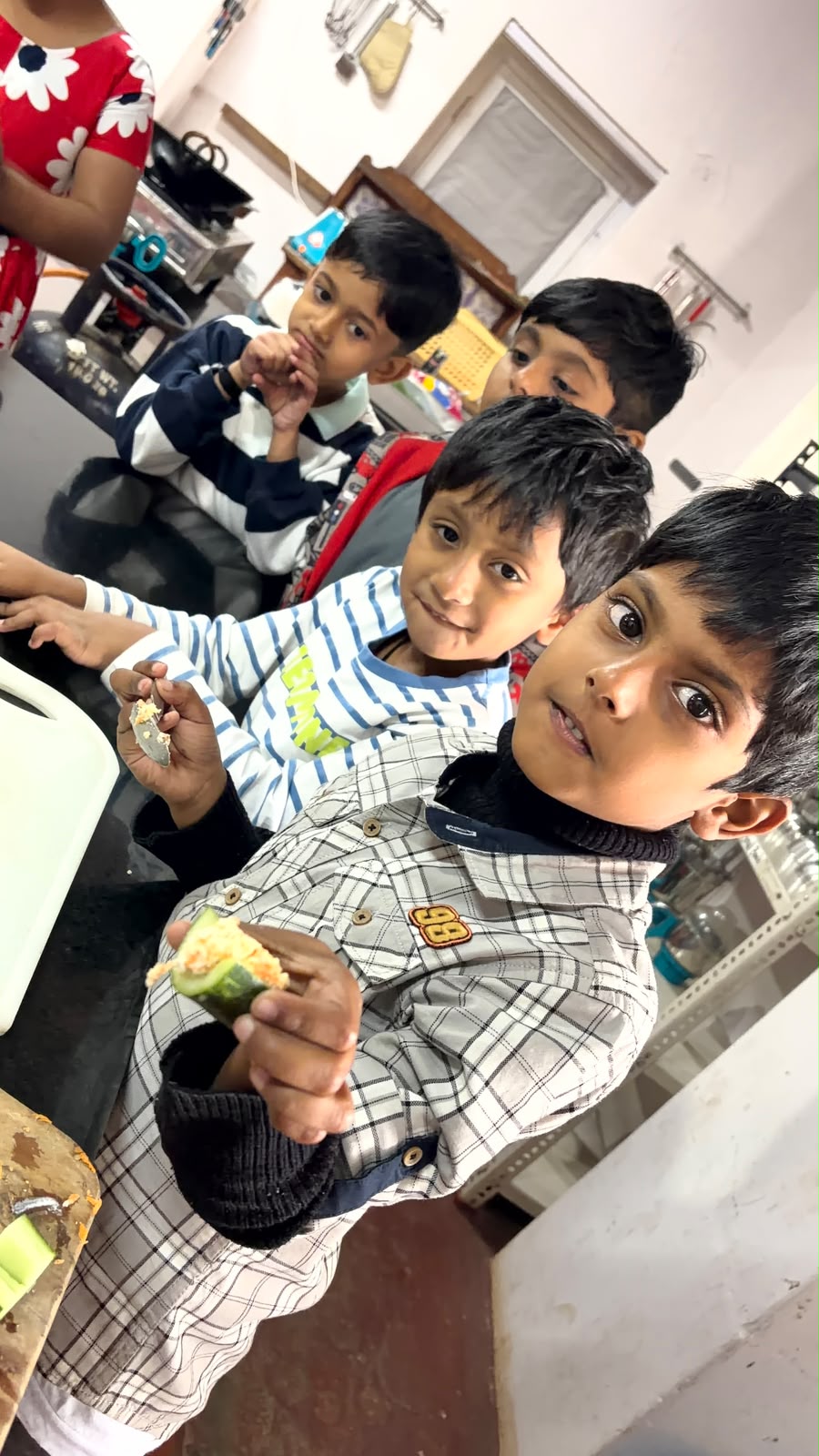 Grade 1's Kitchen Debut: Cucumber Half Cups, Made From Scratch at bms