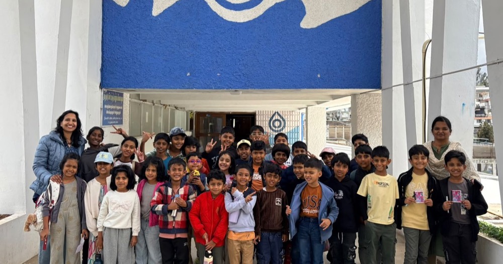 Elementary students at the Aavin dairy plant